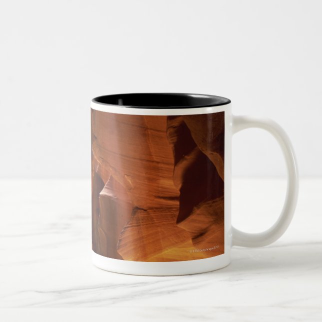 Sunbeam hitting tumbleweed on canyon floor Two-Tone coffee mug (Right)