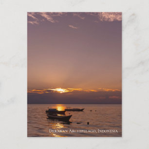 Sunbeam Sunset Rays Floating Boats Sea Twilight Postcard
