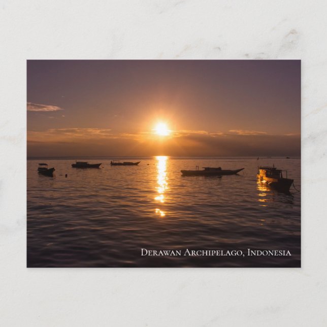 Sunbeam Sunset Rays Floating Boats Sea Twilight Postcard (Front)
