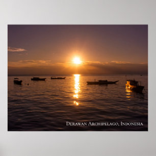 Sunbeam Sunset Rays Floating Boats Sea Twilight Poster