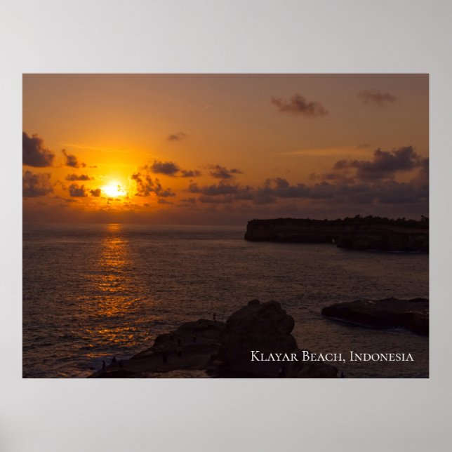 Sunbeam Sunset Sky Ocean Rocks Twilight Poster (Front)