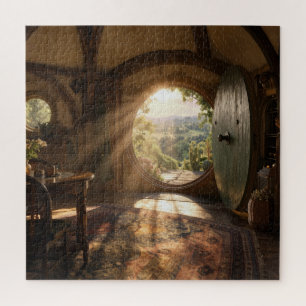 Sunbeams in Round Door with Valley Overlook Jigsaw Puzzle