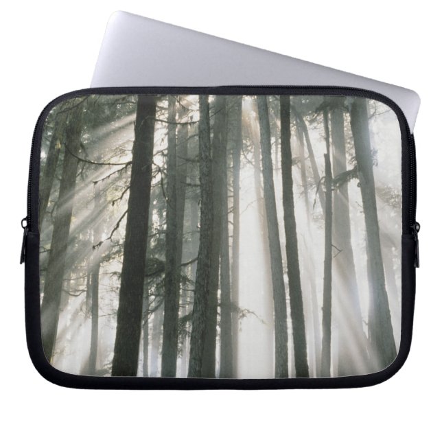 Sunbeams streaming through trees, Mount Rainier Laptop Sleeve (Front)