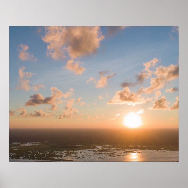 Sunbeams, Sunrise, Blue Sky, Fluffy Clouds Image Poster (Front)