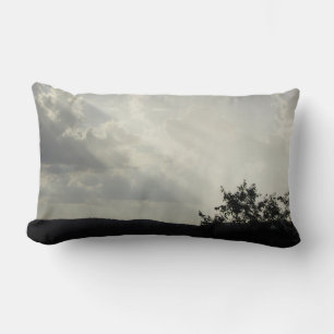 Sunbeams Through Clouds Grey White Landscape Lumbar Cushion