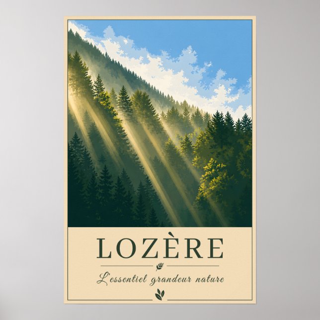 Sunbeams Through the Mountain Forest Poster (Front)