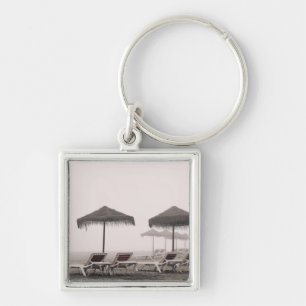 Sunbeds And Umbrella On Playamar Beach Key Ring