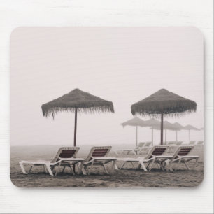 Sunbeds And Umbrella On Playamar Beach Mouse Pad