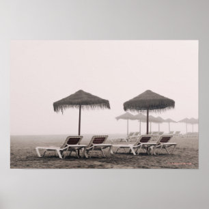Sunbeds And Umbrella On Playamar Beach Poster