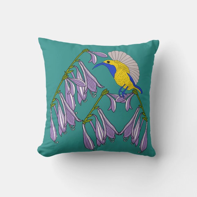 Sunbird with purple flowers cushion (Front)