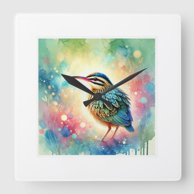Sunbittern bird 270824AREF131 - Watercolor Square Wall Clock (Front)