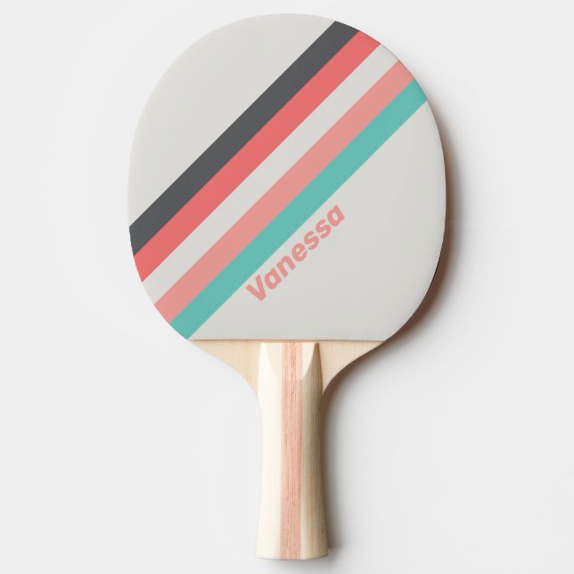 Sunbleached Coral Striped with Name Ping Pong Paddle (Front)