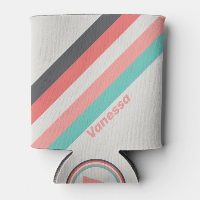 Sunbleached Coral Stripes with Name Can Cooler (Front)