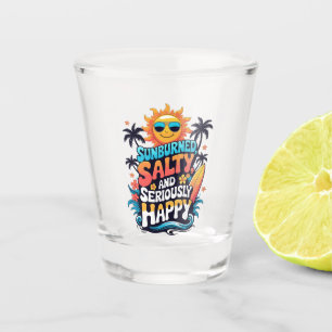 Sunburned Salty and Happy – Retro Beach Vibes Shot Glass