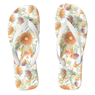 Sunburnt Wattle and Eucalyptus Blooms  Flip Flops