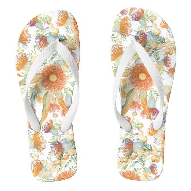 Sunburnt Wattle and Eucalyptus Blooms  Flip Flops (Footbed)