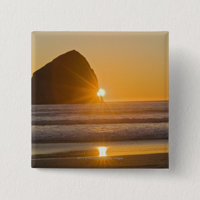Sunburst And Haystack Rock At Cape Kiwanda 15 Cm Square Badge (Front)