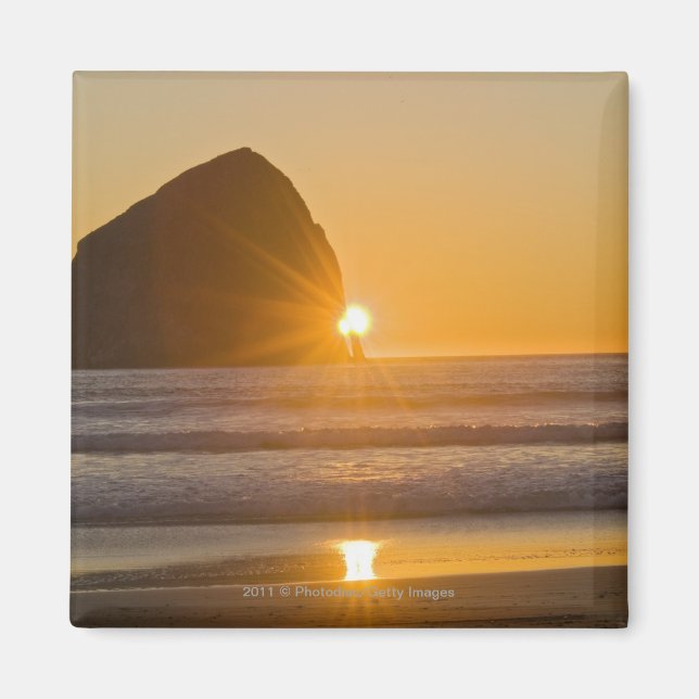 Sunburst And Haystack Rock At Cape Kiwanda Magnet (Front)