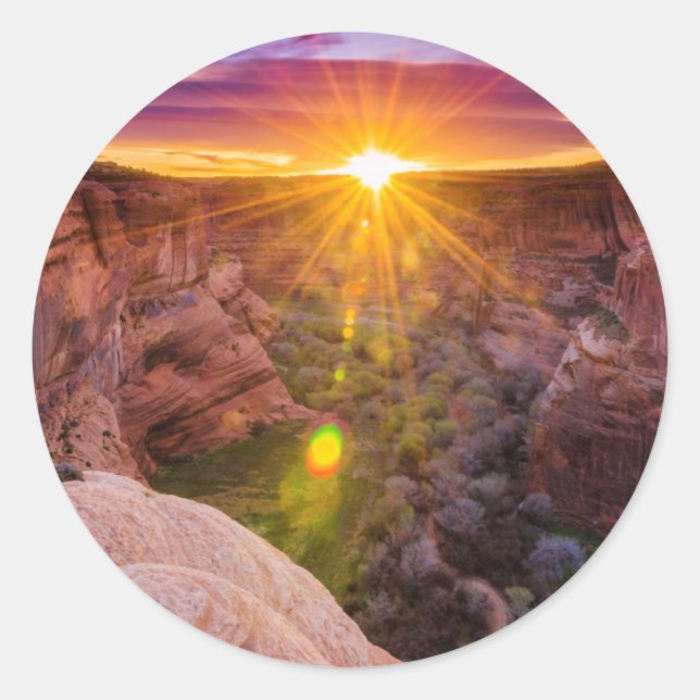 Sunburst at Canyon de Chelly, AZ Classic Round Sticker (Front)