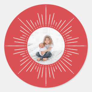Sunburst Custom Photo Red Christmas Classic Round Sticker