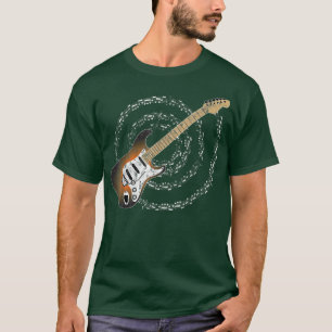 Sunburst Electric Guitar Spiralling Musical Notes  T-Shirt