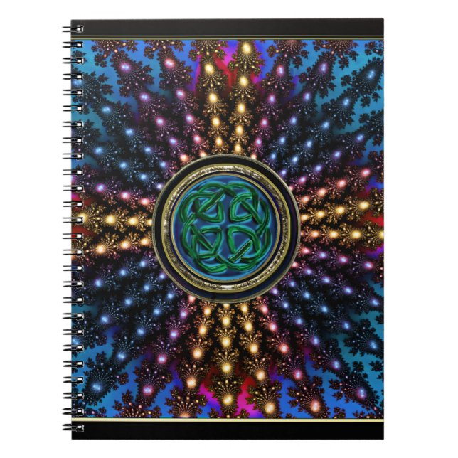 Sunburst Fractal Mandala with Celtic Knot Notebook (Front)