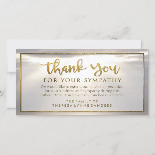 Sunburst Golden Thank You Custom Sympathy Card (Front)