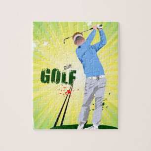 Sunburst golfer jigsaw puzzle with golfer