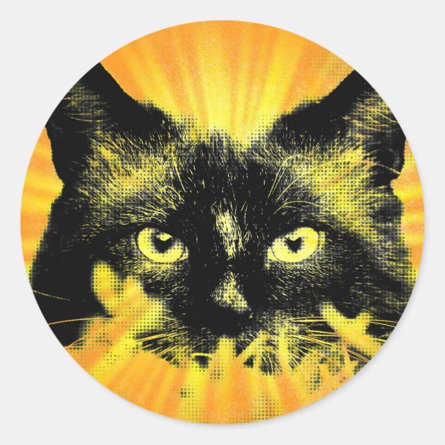 Sunburst Kitty Cat Abstract Feline Art Sticker (Front)