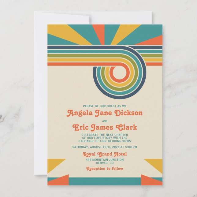 Sunburst Love '70s Retro-Inspired Wedding  Invitation (Front)