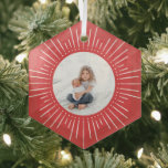Sunburst Personalised Photo | Red Glass Tree Decoration<br><div class="desc">Stylish personalised photo ornament with customisable background colour. Featuring my hand drawn sunburst that frames your photo.</div>