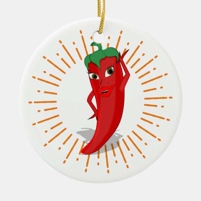 Sunburst Red Hot Pepper Diva  Ceramic Tree Decoration (Front)