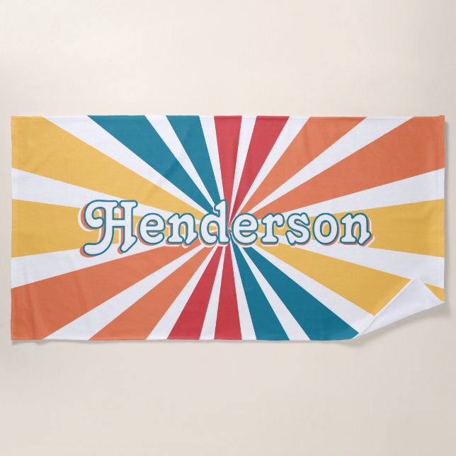 Sunburst Retro Style Beach Towel (Front)