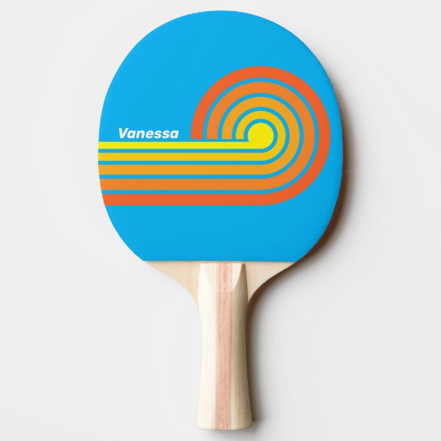 Sunburst Sea Curl Stripes with Name Ping Pong Paddle (Back)