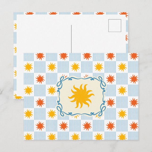 Sunburst Striped Chequerboard Postcard (Front/Back)
