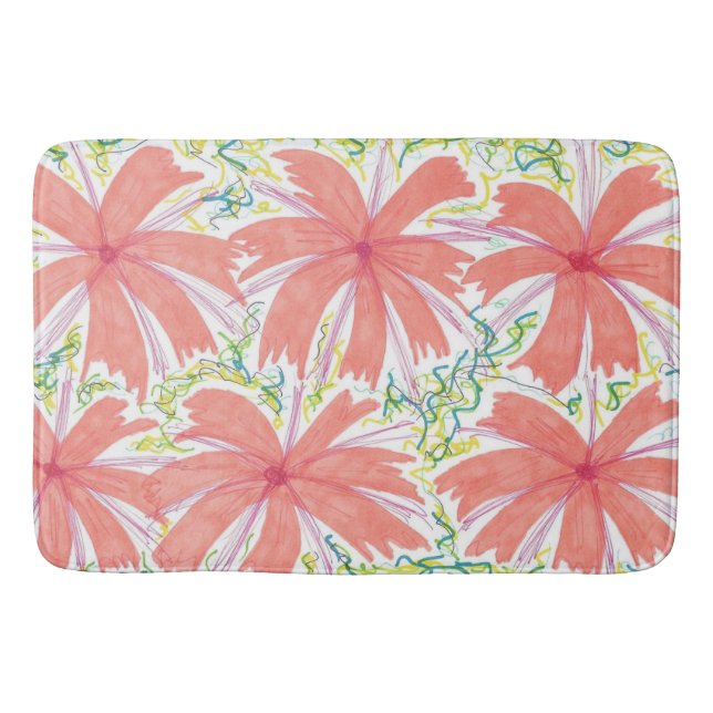 Sunburst Tropical Flower Pattern Bath Mat (Front)