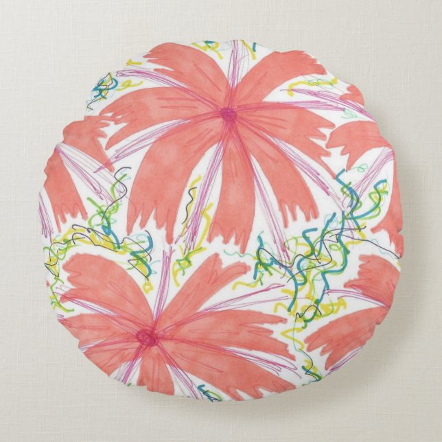 Sunburst Tropical Flower Pattern Round Cushion (Front)