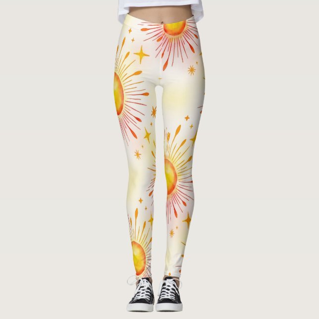 Sunbursts Seamless Pattern Leggings (Front)