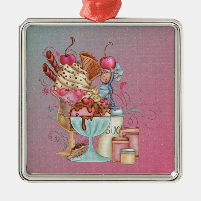 Sundae Chef Metal Tree Decoration (Front)
