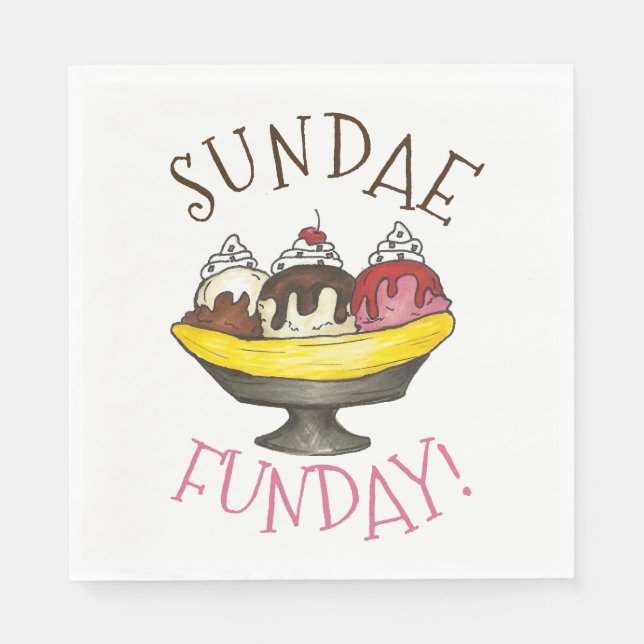 SUNDAE FUNDAY Banana Split Ice Cream Social Napkin (Front)