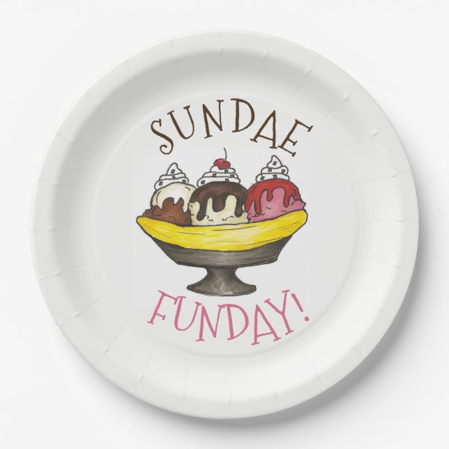 SUNDAE FUNDAY Banana Split Ice Cream Social Paper Plate (Front)