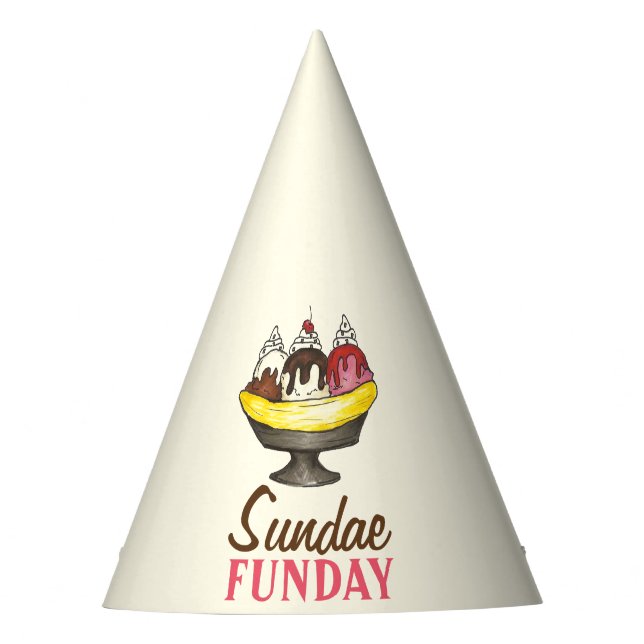 SUNDAE FUNDAY Banana Split Ice Cream Social Party Hat (Front)