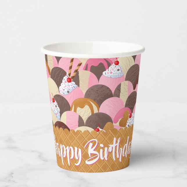 Sundae Ice Cream Birthday Paper Cups (Left)