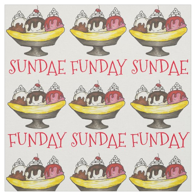 SUNDAE (SUNDAY) FUNDAY Ice Cream Banana Split Food Fabric (Swatch)