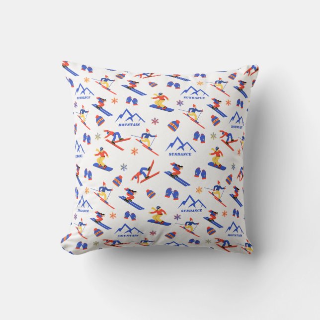 Sundance Mountain Idaho Ski Snowboard Pattern Cushion (Front)