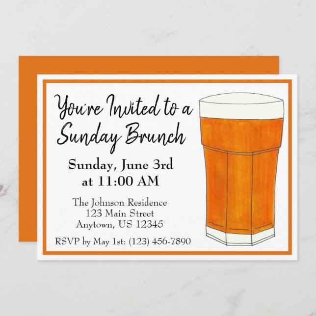 Sunday Breakfast Brunch OJ Orange Juice Invitation (Front/Back)