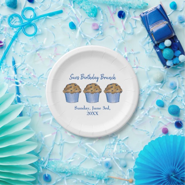 Sunday Breakfast Brunch Party Blueberry Muffin Paper Plate (Party)