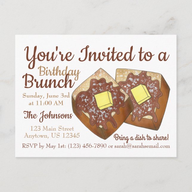 Sunday Breakfast Brunch Party French Toast Invitation Postcard (Front)