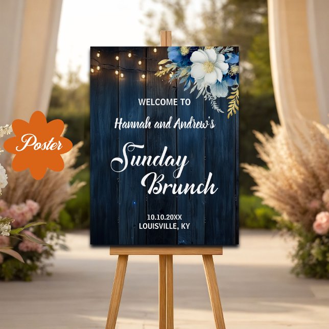 Sunday Brunch Blue Wood String Lights Welcome Poster (Creator Uploaded)