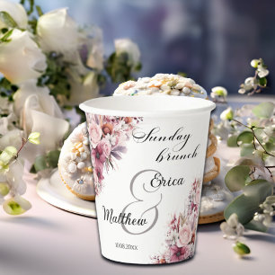 Sunday Brunch Dusty Pink Boho Floral Wedding Paper Cups